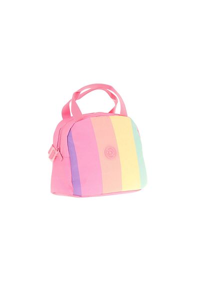 KAUKKO Pink Multicolored Line Printed Lunchbox for Girls (Thermal Insulated) (K9077)