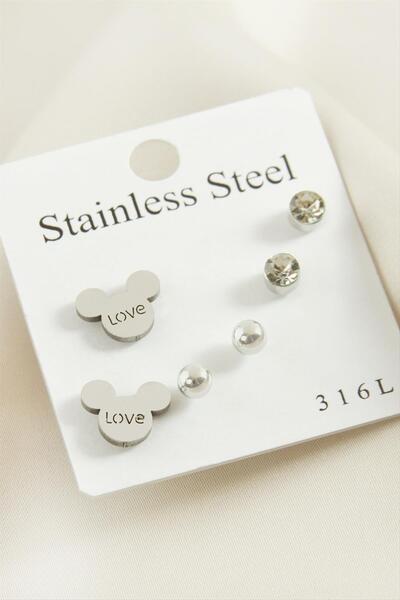 ZERO LAND 6 قطع من أقراط تيدي بير ستون ستيل