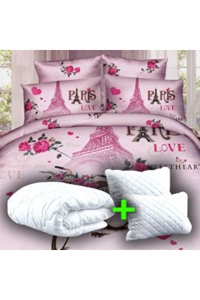Ralex Economic package: Double bed linen digital print 3D + 2 quilted pillows 50 x 70 cm + quilt 200 x 215
