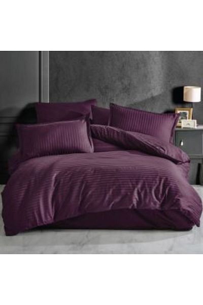 HomePuls King Size Bedding Damask 100% Cotton HoReCa Thick, 1 cm Stripe, 4 Pieces, Purple
