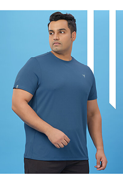 Technosport By Styli Plus Blue Solid Crew Neck Slim Fit T-Shirt