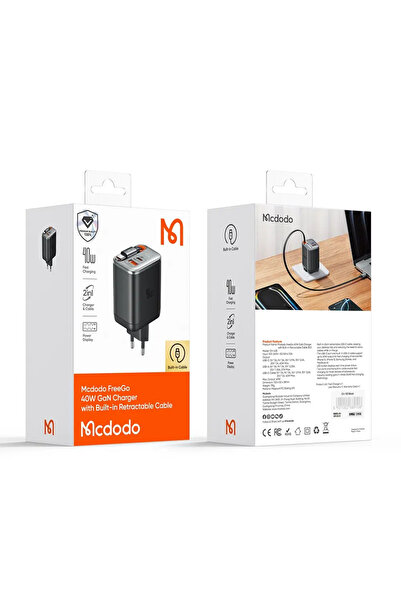 Mcdodo CH-4281 40W GaN Şarj Adaptörü Dahili Geri Çekilebilir Kablolu