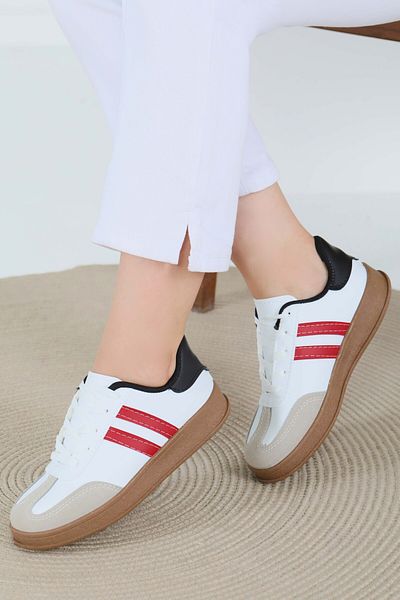 TOFİSA Women's White Red Suede Detailed Shoes - 27480