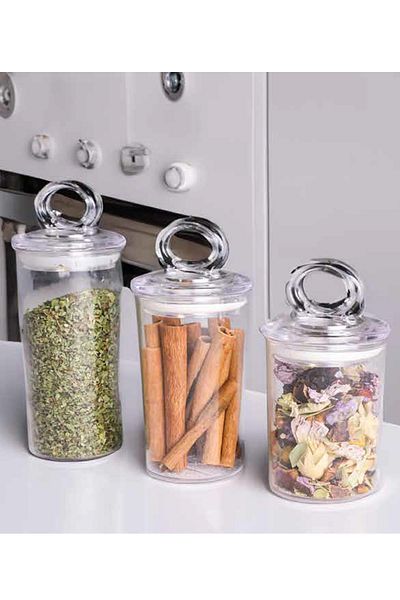 İLİVA Set of 12 Spice Jar Set in 3 Sizes - Transparent Acrylic Vacuum Lid Spice Storage Container Set