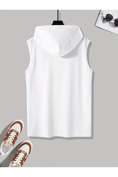 ACTIVE MODA Men's White Hooded Undershirt Cotton Sleeveless Sportsman T-Shirt 1886 Los Angeles