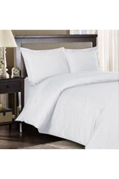 HomePuls Damask Linear Bed Set 100% Cotton Hotel Type, 3 Pieces, White