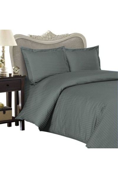 HomePuls Double Bedding Set Damask Polycotton Striped 1 cm, 4 pieces, bed sheet 220 x 230 cm, duvet cover 180