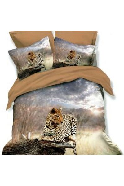 Ralex Double Bed Linen Cotton Finet 3D 6 Pieces 220 x 240 cm, Leopard Landscape, Beige, Pucioasa FN 3D 77