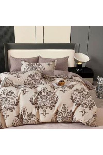 Ralex King Size Bed Linen Set Percale Printed 100% Cotton 6 Pieces - Elegant Brown, Pucioasa