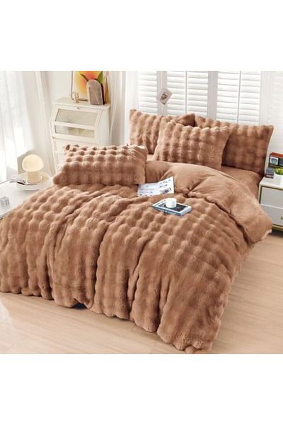 Ralex Double Bed Linen Cocolino Spot with Fleece, 4 Pieces, Brown, Pucioasa