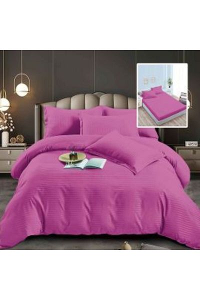 Ralex Double Bed Linen 6-Piece Damask Polycotton Set with Fitted Sheet 160x200 or 180x200 cm, Duvet Cover