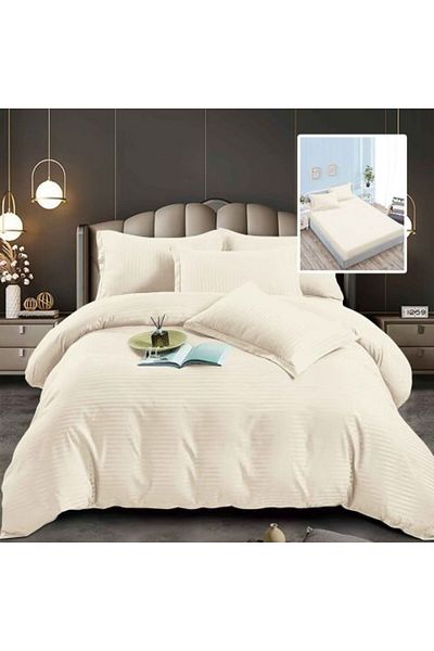 Ralex Double Bed Linen 6-Piece Set Damask Polycotton with Mattress Cover 160x200 or 180x200 cm, Duvet 200x