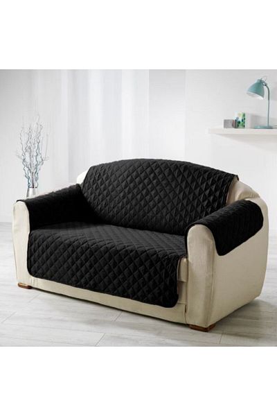 Ralex Husa canapea 2 locuri tip cuvertura matlasata 130 x 205 cm cu laterale, reversibila, Negru