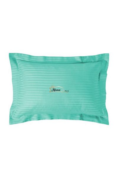HomePuls Pillowcase Damask Polycotton 1 cm Stripe, 50 x 70 cm with 3.5 cm Hem Border, Light Turquoise