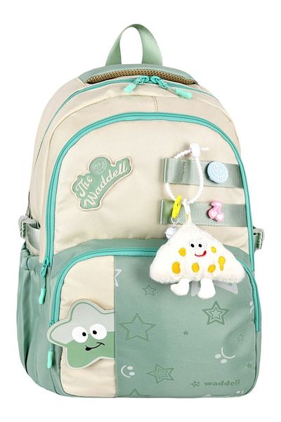 Waddell Water Green Twil Star Patterned Primary School Backpack with Plush Toy Gift 25802