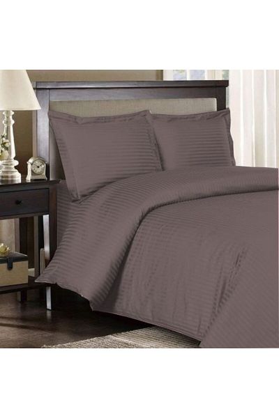 HomePuls Set de lenjerie de pat King Size Damask 100% bumbac, HoReCa gros, dungi 1 cm, 4 piese, maro