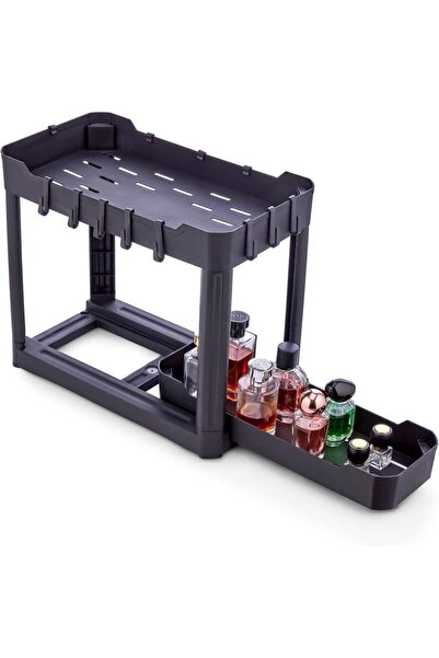 sev plastik 2 Katlı Sürgü Çekmeceli Tezgah Altı Organizer Siyah (40x22x33cm)