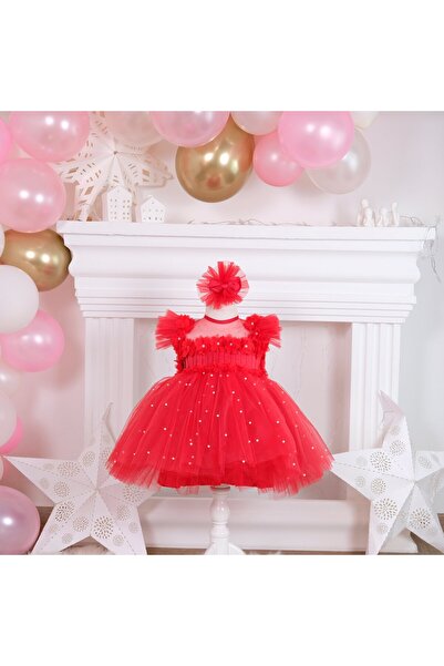 My Baby By Merry فستان حفلات للفتيات باللون الأحمر مع فراشة - زي أحمر لحفلات ...