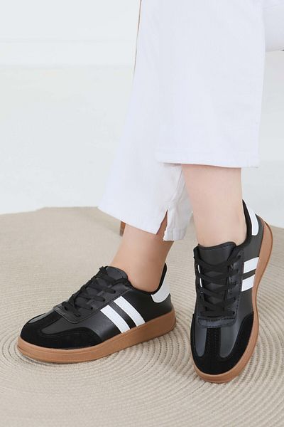 TOFİSA Women's Black White Suede Detailed Shoes - 27480