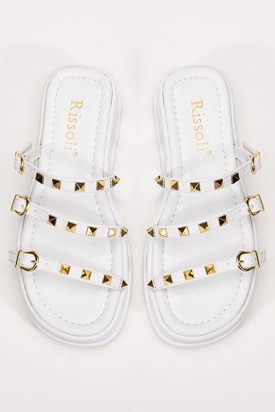 RİSSOLİ Women's White Gold Staple Detailed Trend Slippers