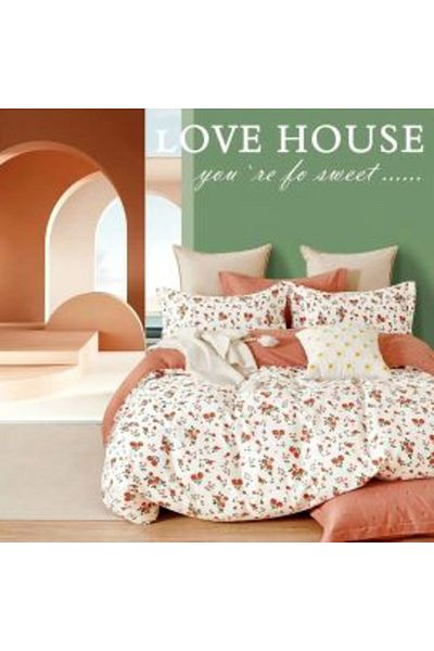 Ralex Double Bed Linen Percalle Printed 100% Cotton 4 Pieces - Trandafiri White/Red