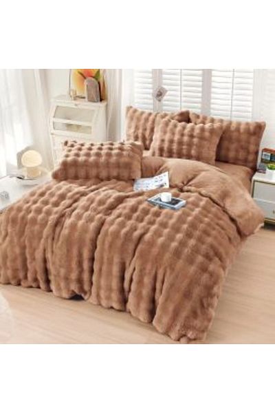 Ralex Double Bed Linen Cocolino Spot with Fleece, 4 Pieces, Brown, Pucioasa