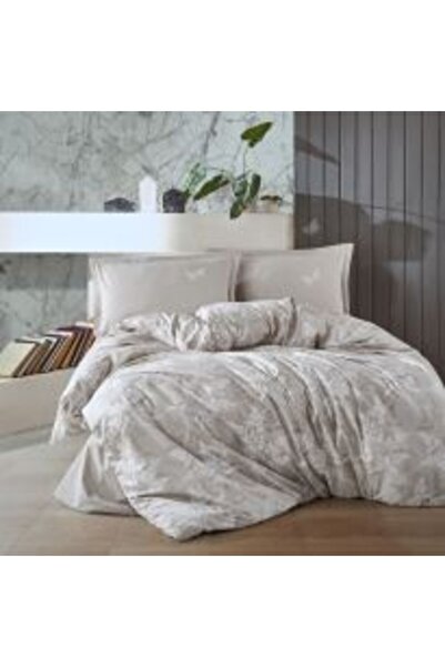 Clasy Luxury Brocade Satin Bedding Set, Premium 100% Cotton, King Size, 6 Pieces, Cream