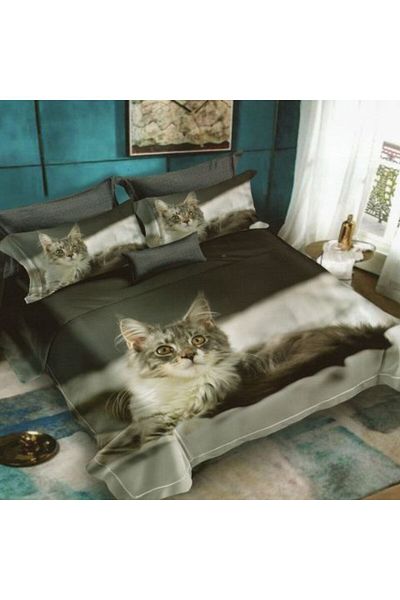 Ralex Double Bed Linen Cotton Finet 3D 6 Pieces 220 x 240 cm, Kitten, Grey, Pucioasa FN 3D 35