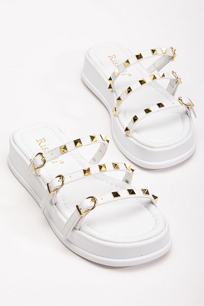 RİSSOLİ Women's White Gold Staple Detailed Trend Slippers