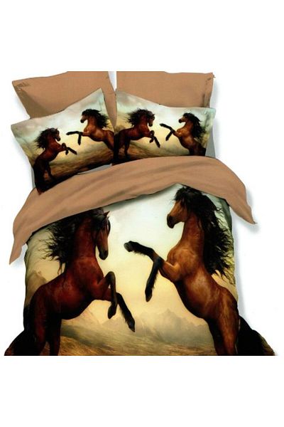 Ralex Double Bed Sheet Set Cotton Finet 3D 6 Pieces 220 x 240 cm, Horses, Brown, Pucioasa FN 3D 70