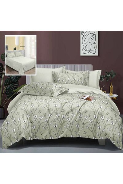 RALEX PUCIOASA Lenjerie de pat dublă Finet Cotton Elegance 6 piese Flori verzi, Ralex Pucioasa