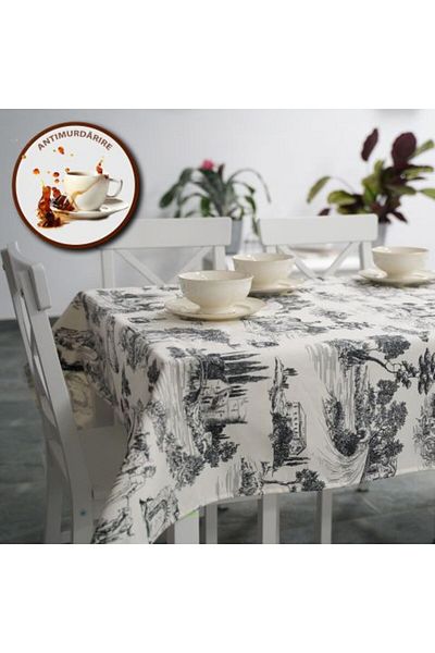 Ralex Antistain Tablecloth 100% Cotton 140 x 180 cm, Story Landscape Black