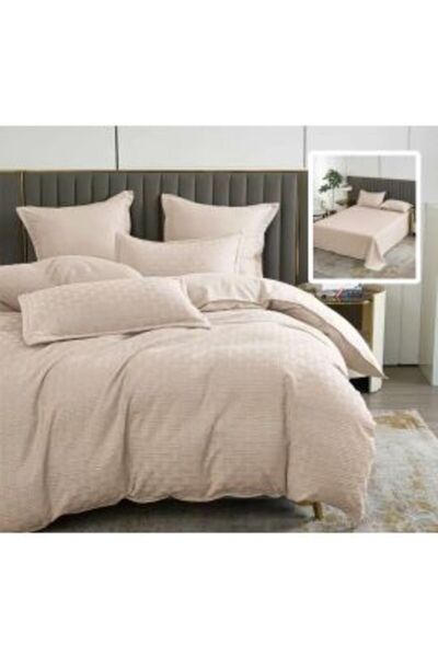 Ralex Double Bed Linen Set - Finet Natur UNI Stripe, Beige, 6 Pieces