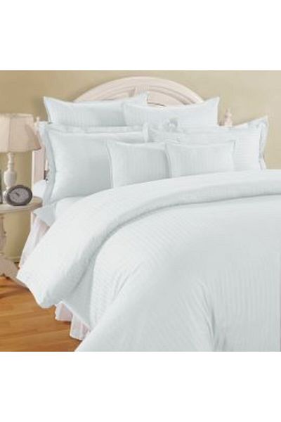 HomePuls Set de lenjerie de pat dublu King Size, 6 piese, poliester damasc, dungi 1 cm, cearșaf 230 x 260 cm, husă pilotă