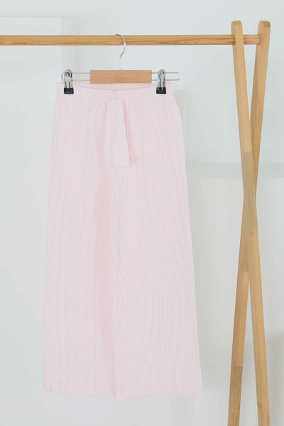 TOFİSA Girl's Pink Striped Elastic Waist Trousers - 27448