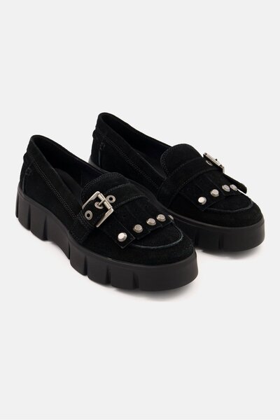 Geox Women Adjustable Buckle Suede Casual Shoes, Black