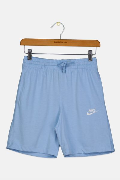 Nike Kids Boy Standard Fit Embroidered Log Outdoor Shorts, Light Blue