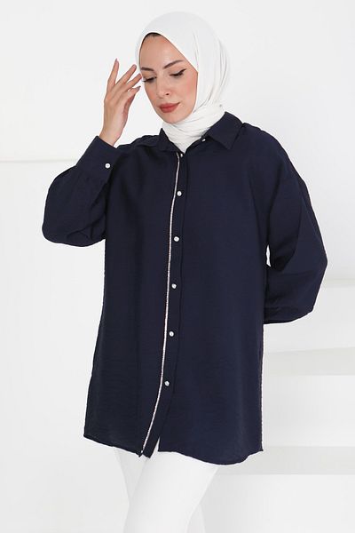 TOFİSA Stone Detailed Tunic Navy Blue - 27432