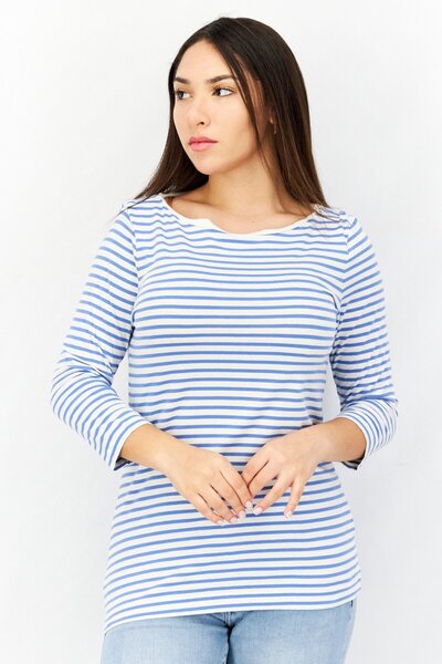 Esprit Women Boat Neck Long Sleeves Textured Blouse, Bluse/White