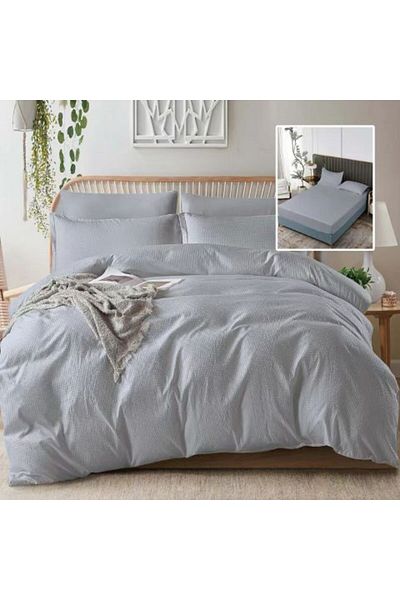 Ralex Double Bed Linen Set Creponata UNI, 6 pieces, Gray, Pucioasa
