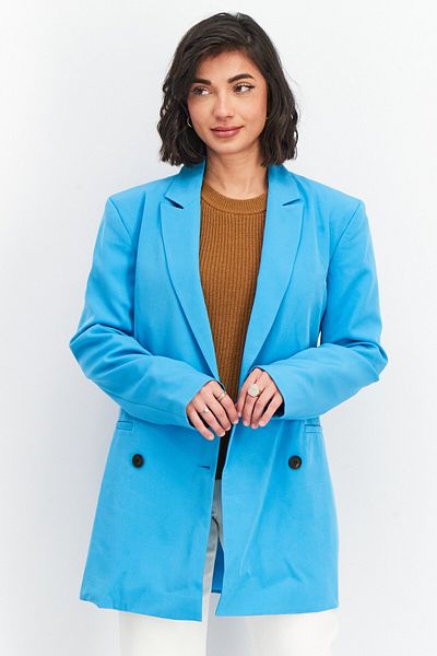 Asos Design Women Regular Fit Solid Long Sleeve Blazer, Dusty Blue