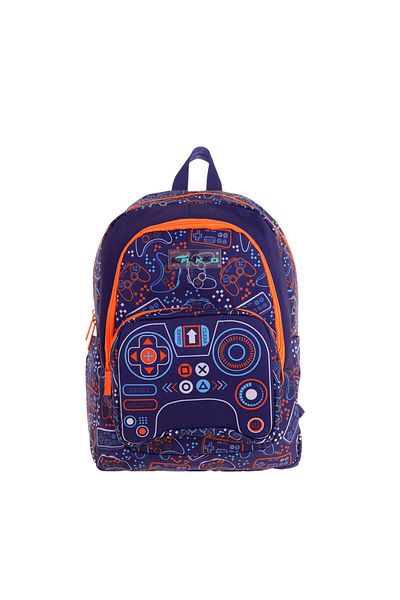 KAUKKO Rucsac pentru școală și zilnic pentru băieți cu trei compartimente (albastru marin portocaliu - model de joc) - L5281