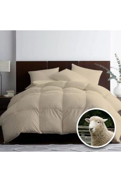 Ralex Quilted Wool Damasque 100% , Summer Blanket 180 x 210 cm, Beige Cappuccino