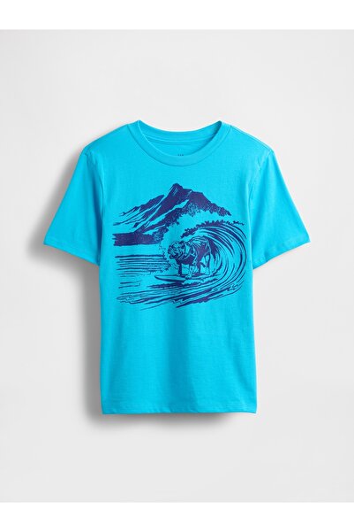 GAP Erkek Çocuk Açık Mavi Grafik Baskılı T-Shirt