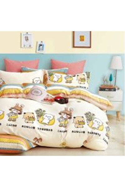 Ralex Double King Size Bedding Set Percalle Printed Cotton 100%, 6 Pieces, Gray Flowers