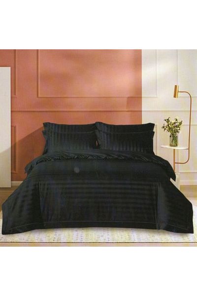 Ralex Double Bed Linen Set 6 Pieces Damask Poly Cotton, Black (6 DP 36)