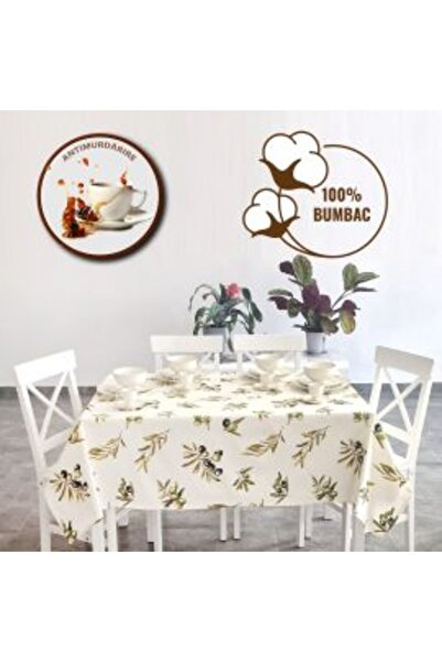 Ralex Stain-Resistant Tablecloth 100% Cotton 140 x 180 cm, Green with Branche...
