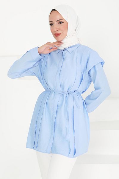 TOFİSA Pleated Tunic Baby Blue - 27435
