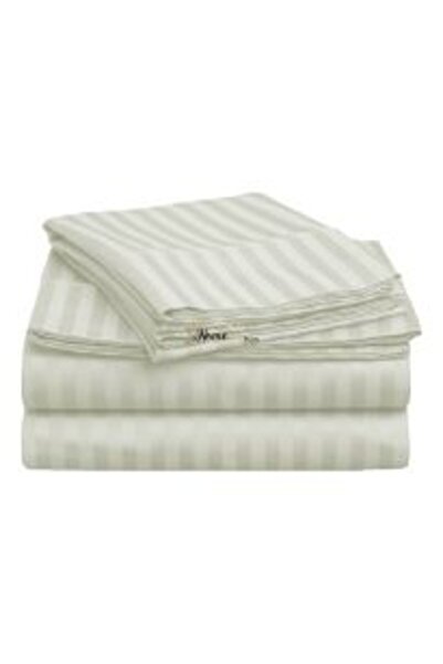 HomePuls Bed Sheet with Elastic Damasc Cotton 100% Stripe 1 cm, 210 x 250 cm for 160 x 200 cm Mattress, Grey