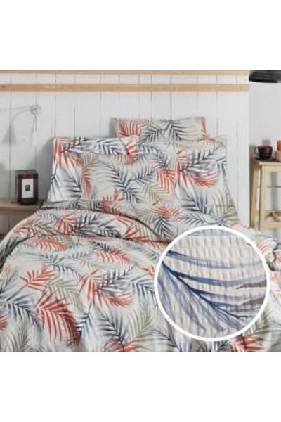 Ralex Creponated Bedding Set, 100% Cotton, Beige-Orange, Pucioasa